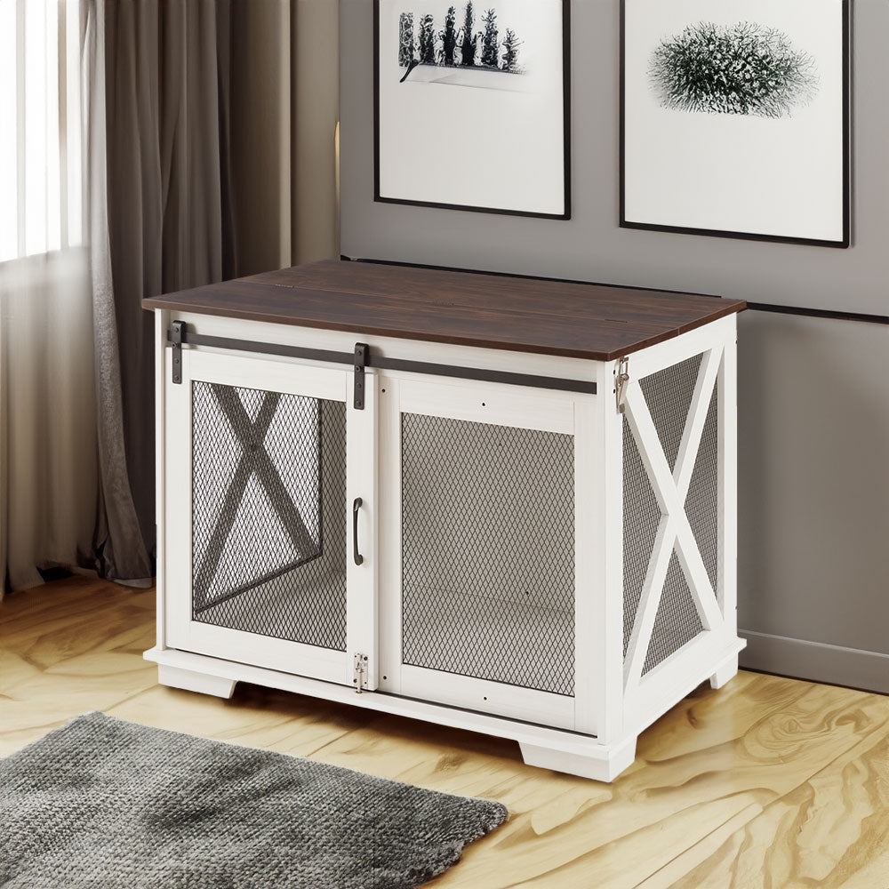 Farmhouse Dog Crate Furniture with Sliding Barn Door