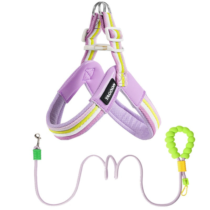 Vest-Style Dog Harness and Leash Set for Small and Medium Dogs Lavender set with leash