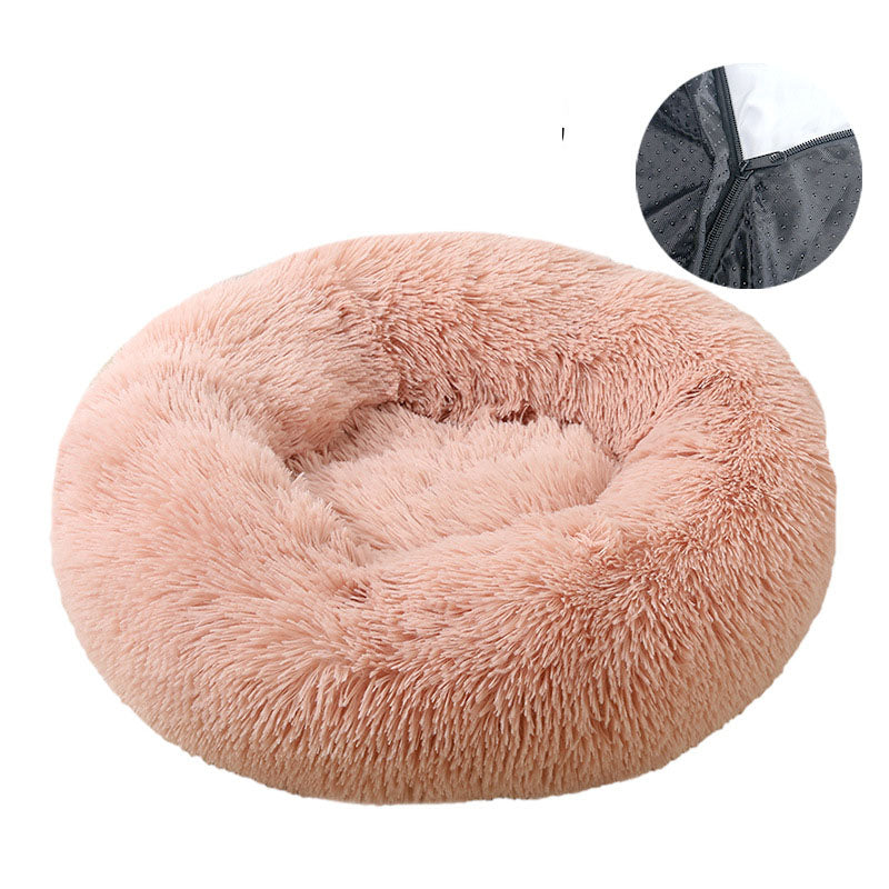 Washable Round Plush Dog Bed and Cat Bed with Removable Cover – Soft Warm Pet Bed Cushion for Small and Medium Pets Pink Color