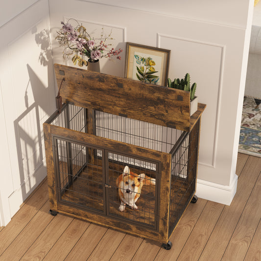 Furniture Style Dog Crate Side Tab with Double Doors 

