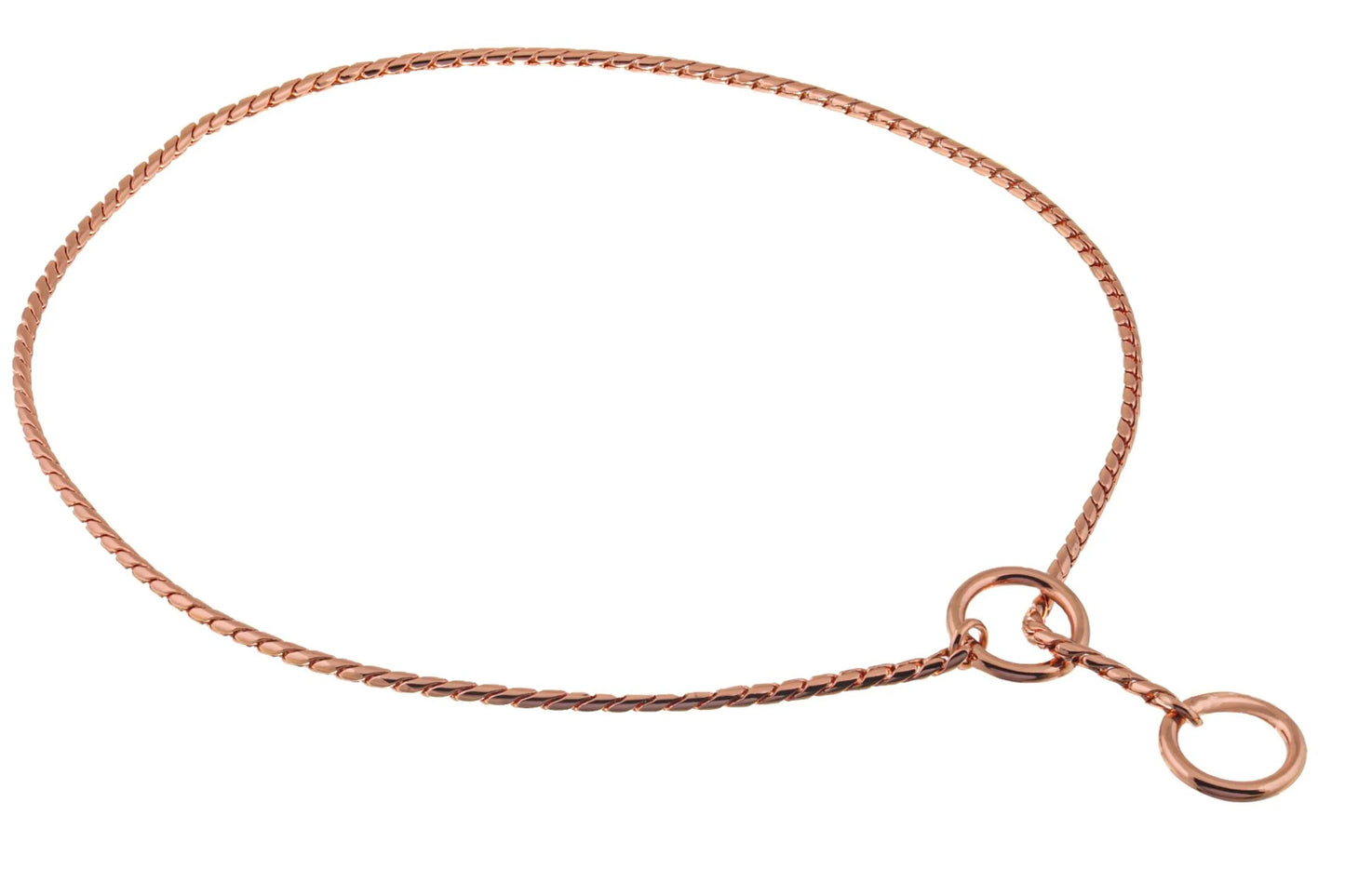 Rose gold necklace with a clasp on a white background