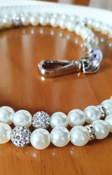 ETHIN White Imitation Pearls diamond Pet Dog Chain Leash Walking Jogging Leads Leashes for Small Medium Size Dog Cat lead