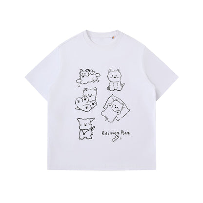 Fun Dog Printed Short Sleeves T Shirt White Print