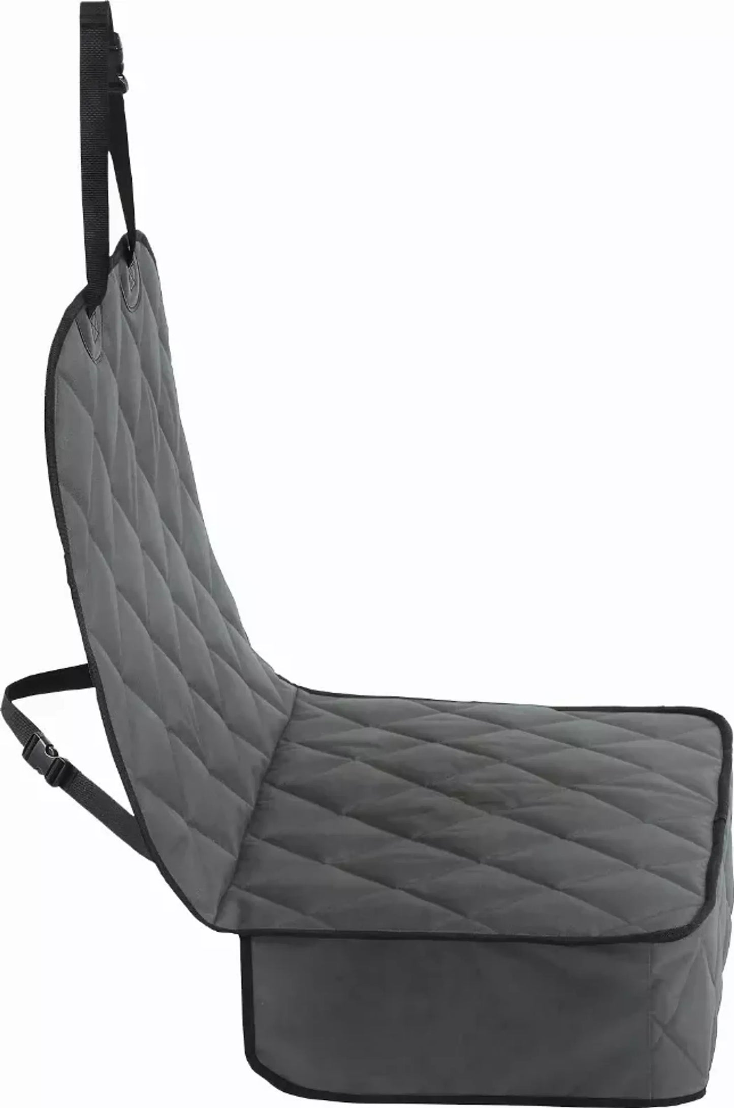 Gray car seat cover with quilted design on a white background