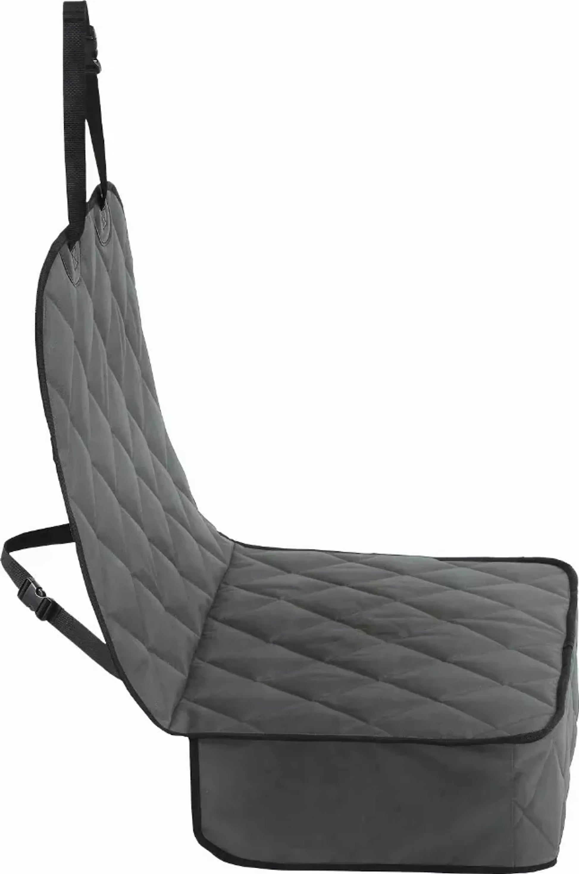 Gray car seat cover with quilted design on a white background