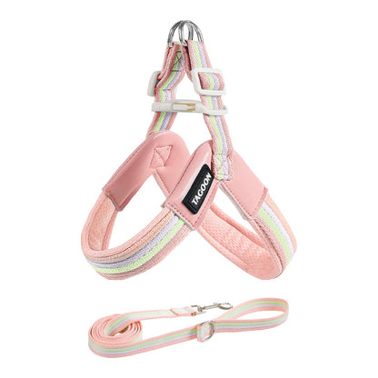 Vest-Style Dog Harness and Leash Set for Small and Medium Dogs Pink and green set