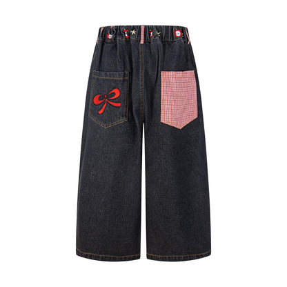 Sausage Dog Embroidered Denim Shorts Back pockets