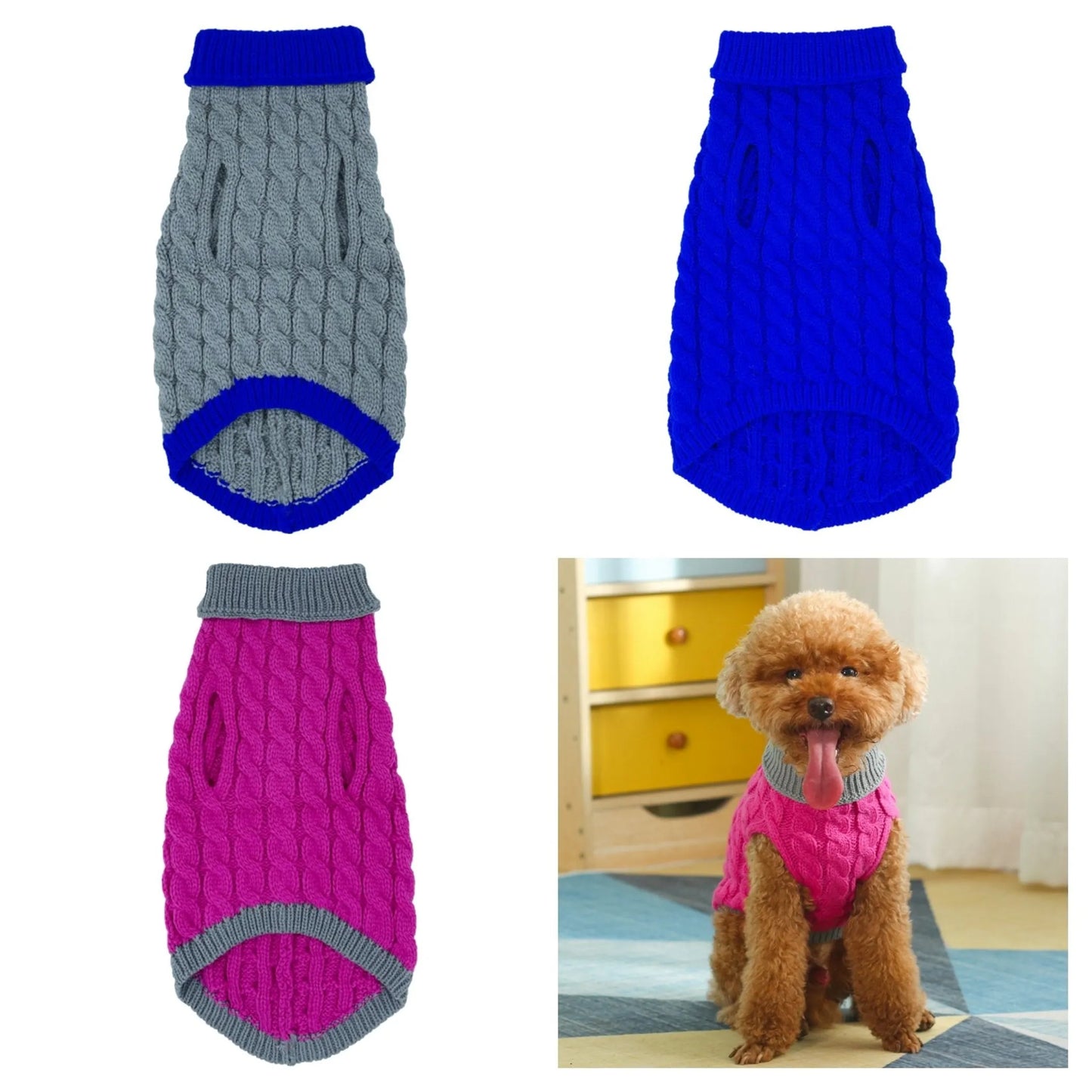 Mr. Peanut's Knitted Acrylic Dog Sweaters Pink and Gray
