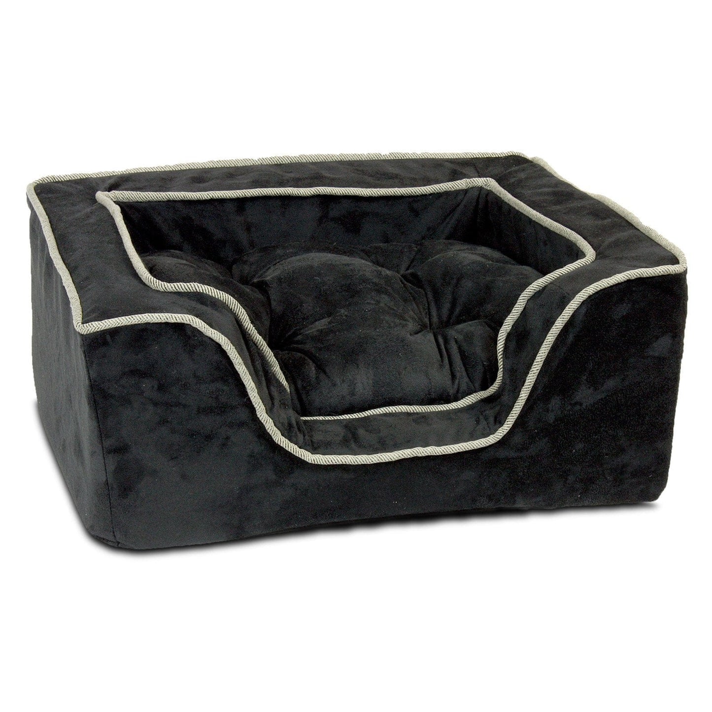 Snoozer Luxury Square Pet Dog Bed, X-Large, Black/Herringbone (27.5 W x 23.5 D x 12 H)