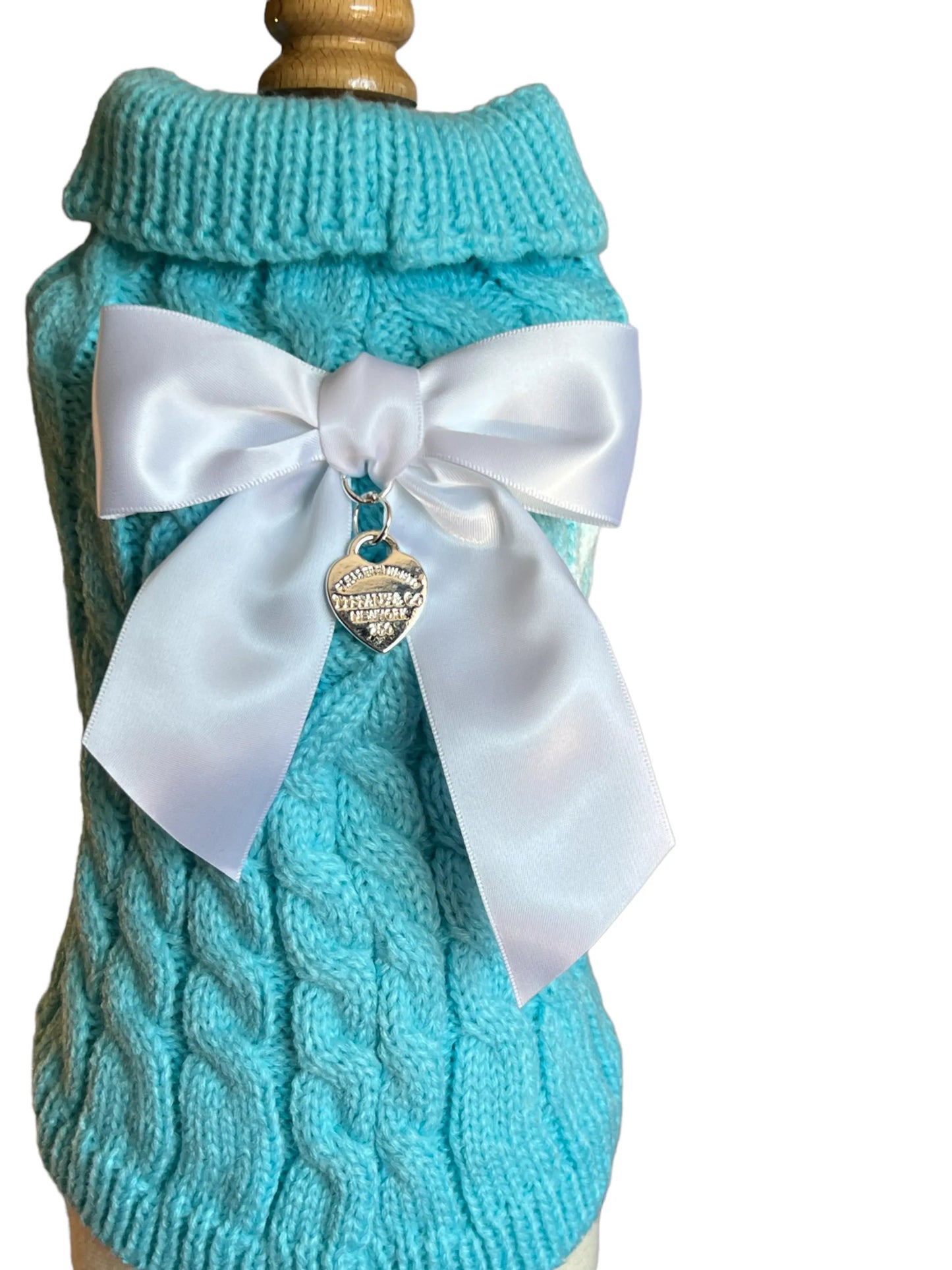 Sniffany Knit Dog Sweater White bow