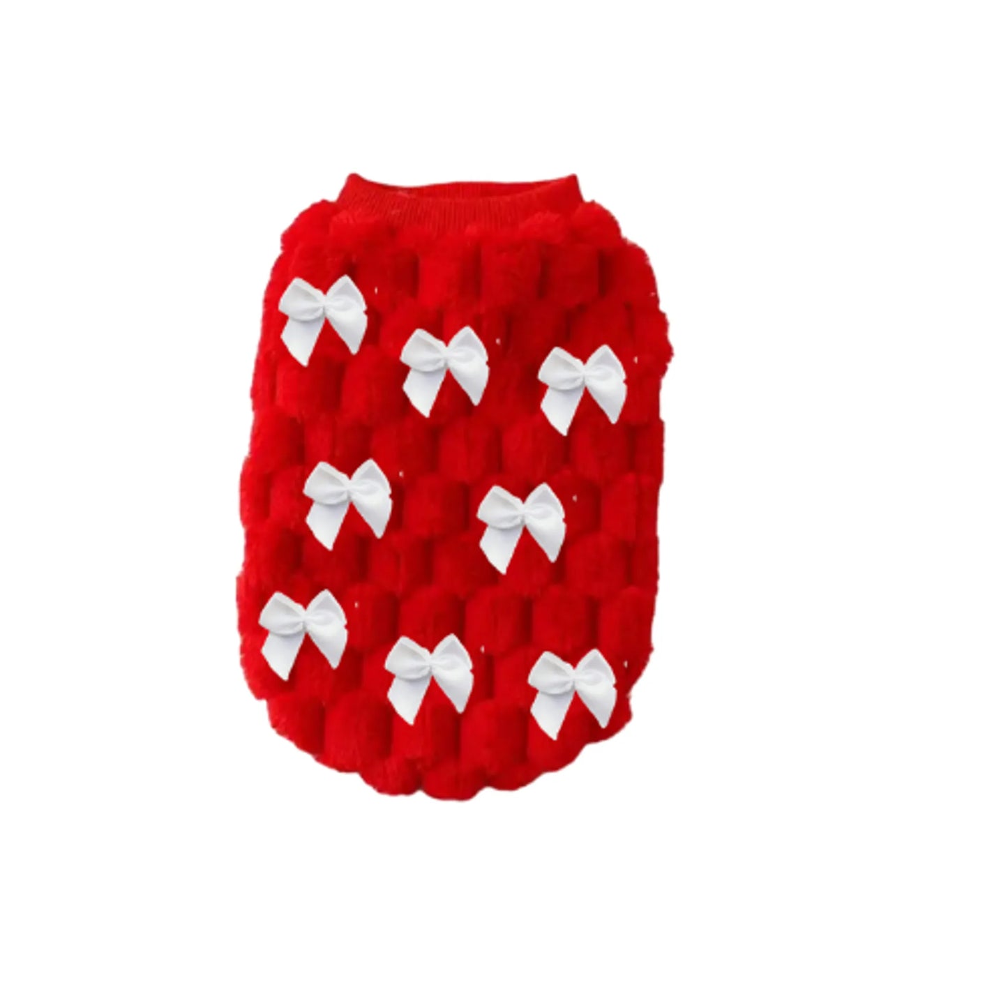 Red pet dress with white bows on a white background