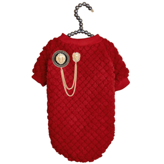 Furry Lioness Dog Sweater Red