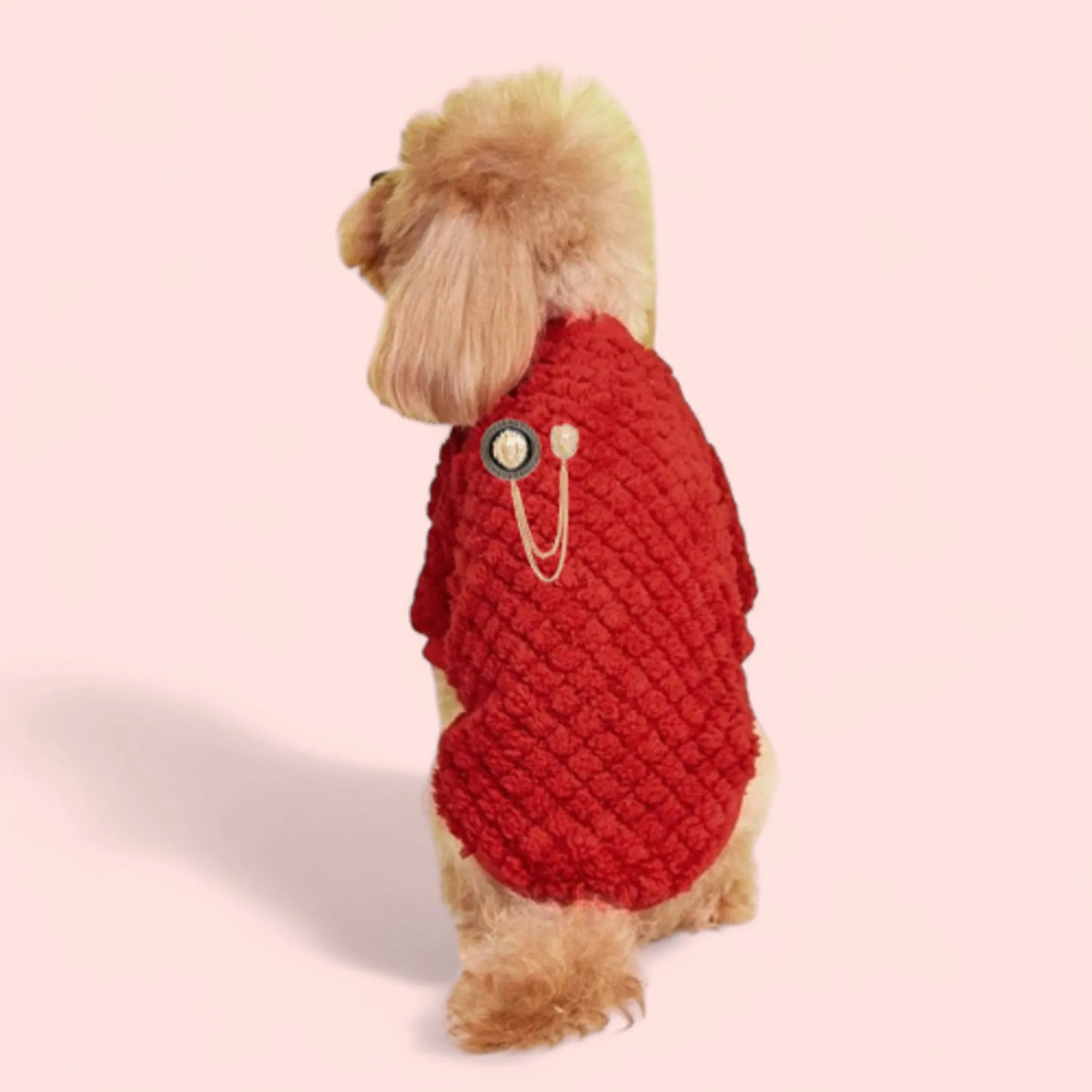 Furry Lioness Dog Sweater Red Pattern