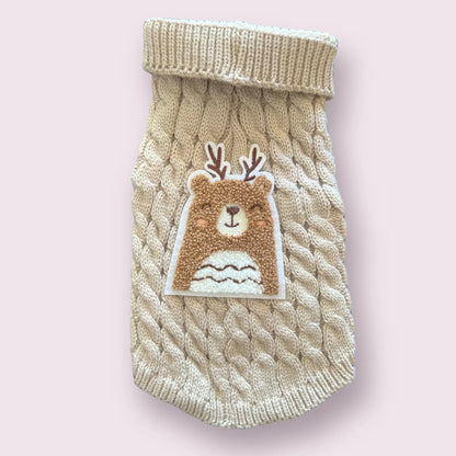 Antler Bear Knit Sweater- Dog Sweater brown bear