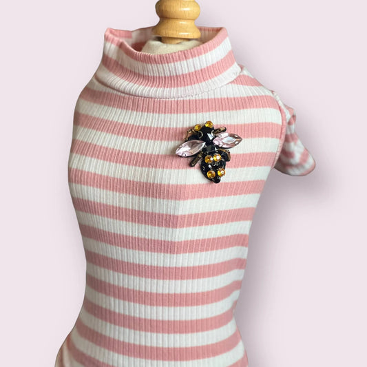 Dazzling Bee Stripe Turtleneck- Dog Sweater Pink stripe