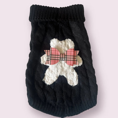 Chenille Bear Knit Turtleneck Dog Sweater with pink bow