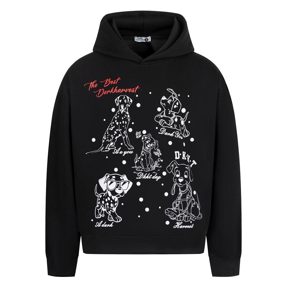 Animal Dog Printed Hoodie Black Color