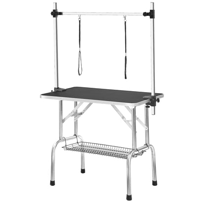 36" Heavy-Duty Folding Pet Grooming Table with Adjustable Arm, Noose & Mesh Storage Tray