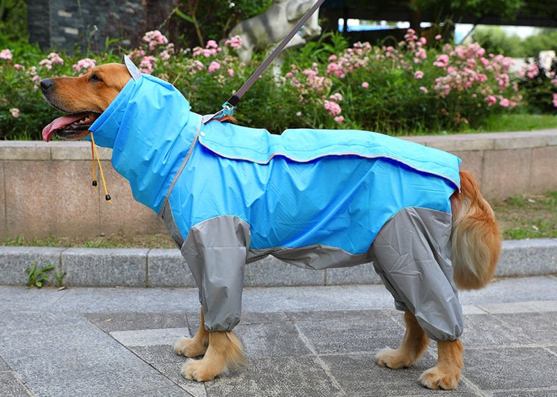 Waterproof Four-Leg Dog Raincoat for Large Dogs and Golden Retrievers Blue and gray