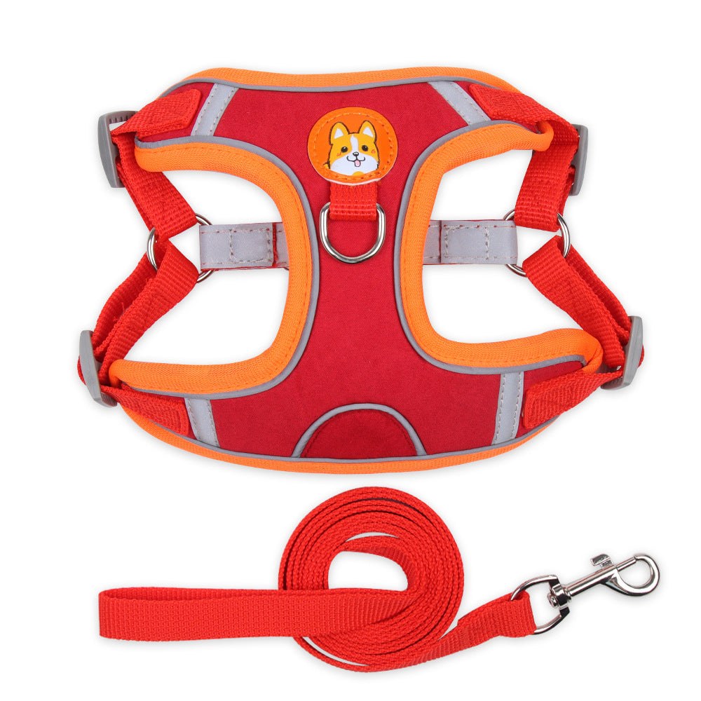Reflective Dog Harness and Leash Set for Small Dogs – Vest Style Pet Harness Red and Orange
