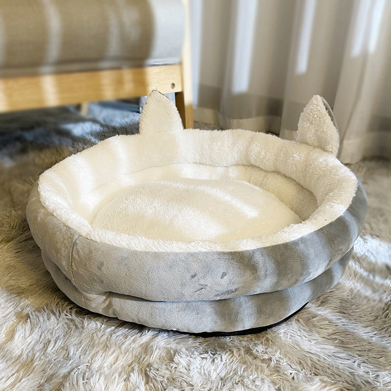Dog Kennel Bed Four Seasons Removable And Washable Pad Small Large Dog Gray and White