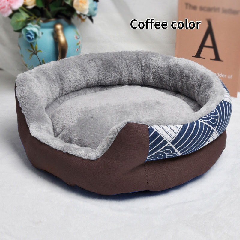 Dog Kennel Bed Four Seasons Removable And Washable Pad Small Large Dog Brown and inner gray