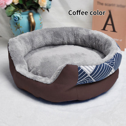 Dog Kennel Bed Four Seasons Removable And Washable Pad Small Large Dog Brown and inner gray