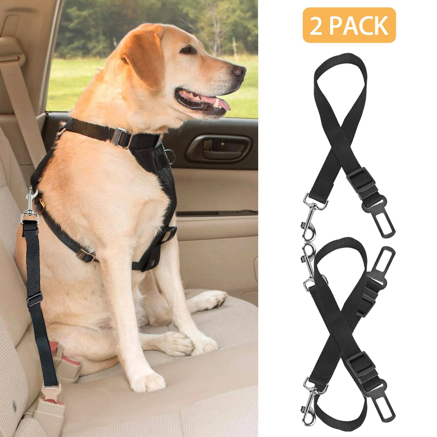 2Pcs Pet Dog Seat Belt Leash Adjustable Pet