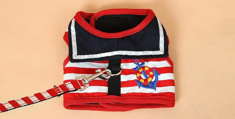 Adjustable Navy Dog Harness and Leash Set for Small and Medium Dogs Anchor print