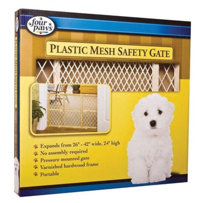 Four Paws Wood Frame Dog Gate With Plastic Mesh