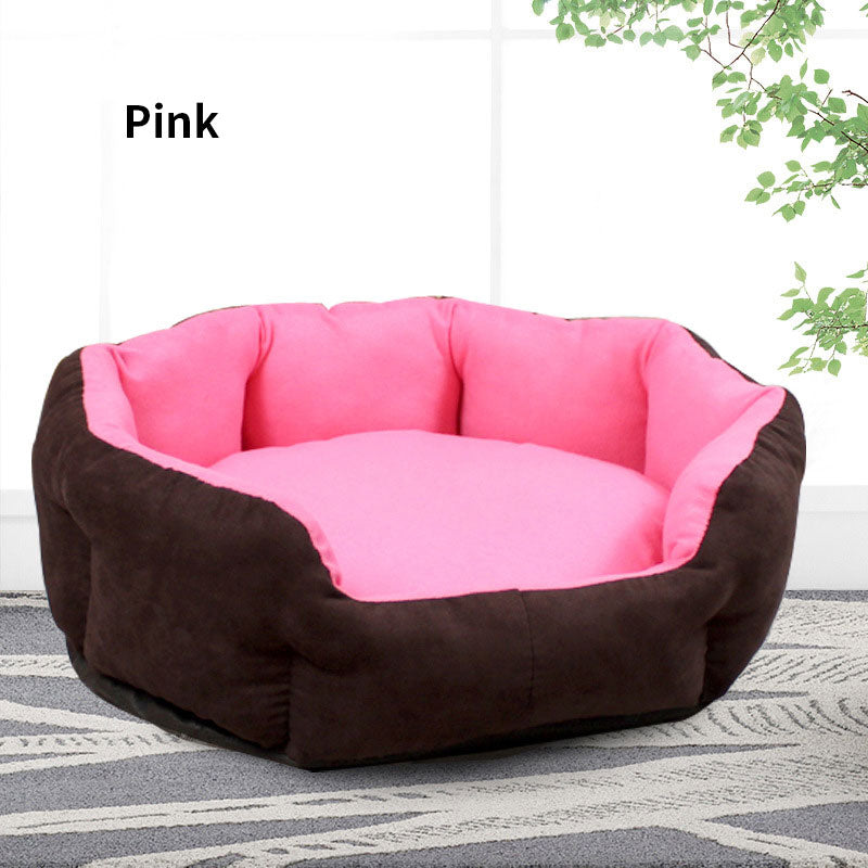 Dog Kennel Bed Four Seasons Removable And Washable Pad Small Large Dog Brown and Pink