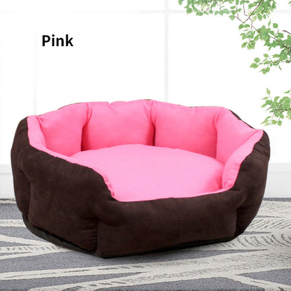 Dog Kennel Bed Four Seasons Removable And Washable Pad Small Large Dog Brown and Pink