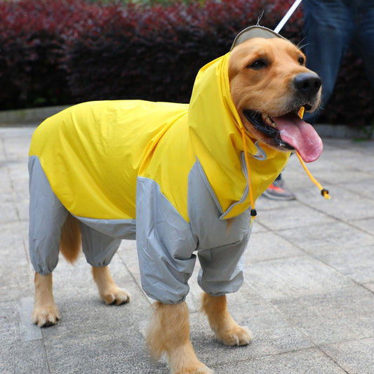 Waterproof Four-Leg Dog Raincoat for Large Dogs and Golden Retrievers Yellow
