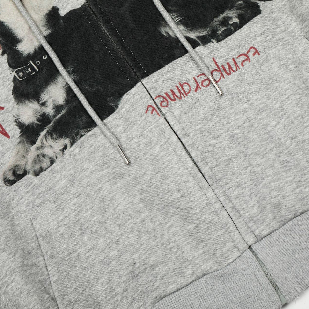 Dog Print Zipper Hoodie Front Zipper
