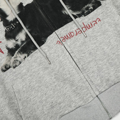 Dog Print Zipper Hoodie Front Zipper