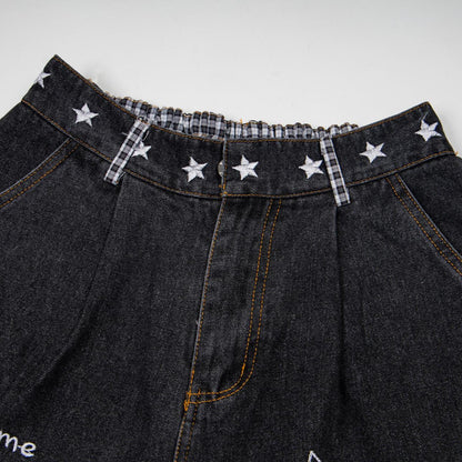 Star Waistbank Dog Embroidered Jeans
