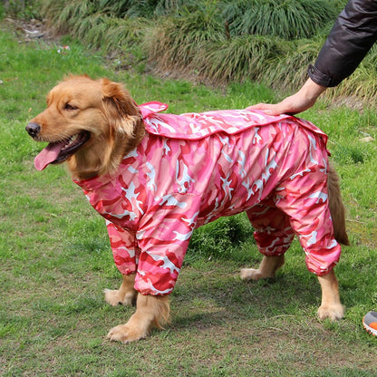 Waterproof Four-Leg Dog Raincoat for Large Dogs and Golden Retrievers Pink
