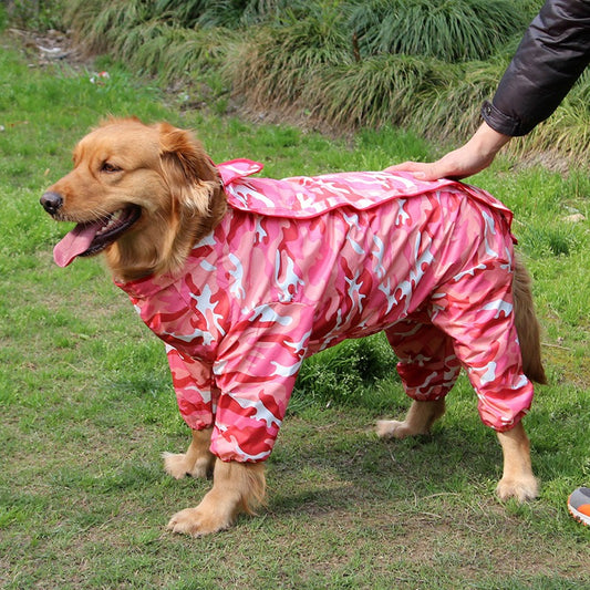 Waterproof Four-Leg Dog Raincoat for Large Dogs and Golden Retrievers Pink