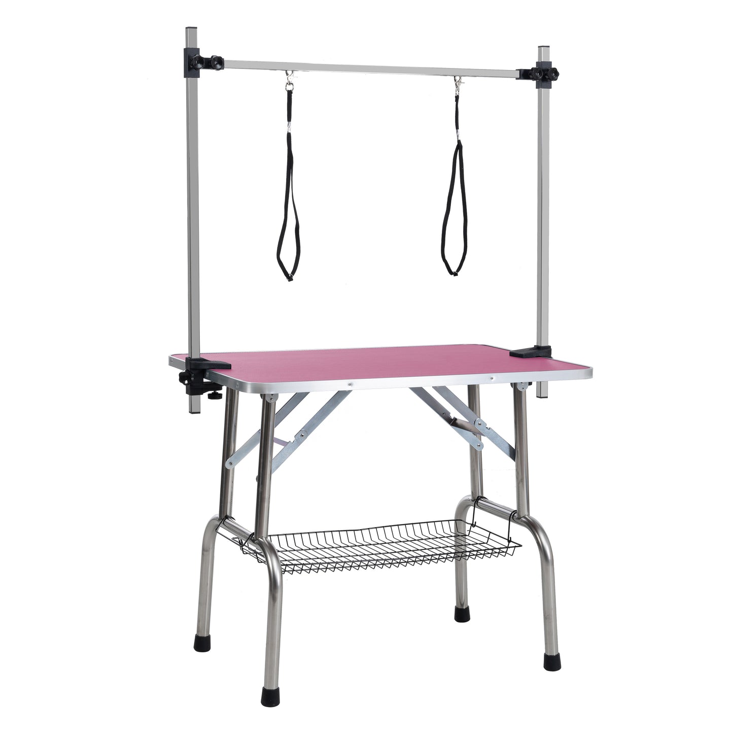 36" Folding Pet Grooming Table with Adjustable Arm – Pink