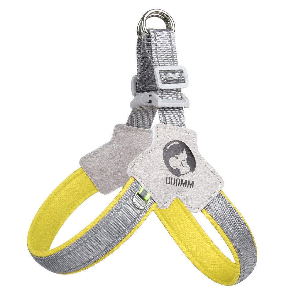 Saddle Style Dog Chest Harness Breathable Reflective Dog Harness Gray and Yellow