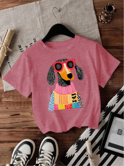 Dog Short Sleeved Female Pullover Pink Shirt