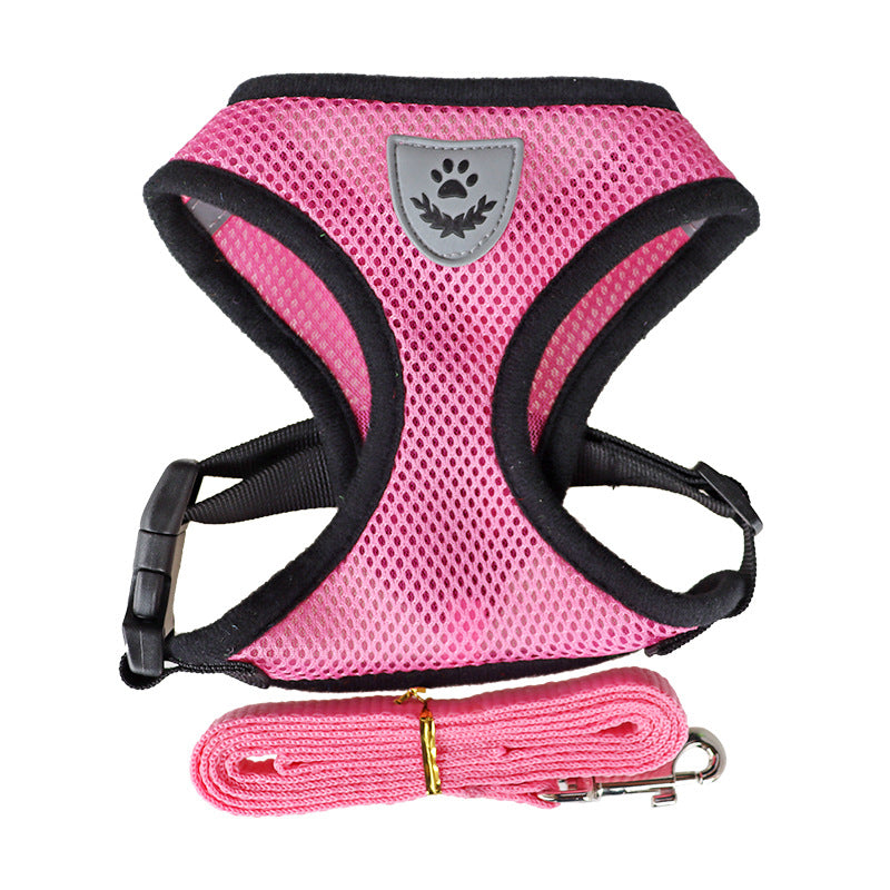 Dog Rope Pet Chest Harness Dog Collar Out Undershirt Type Dog Walker Dog Traction Rope Light Pink