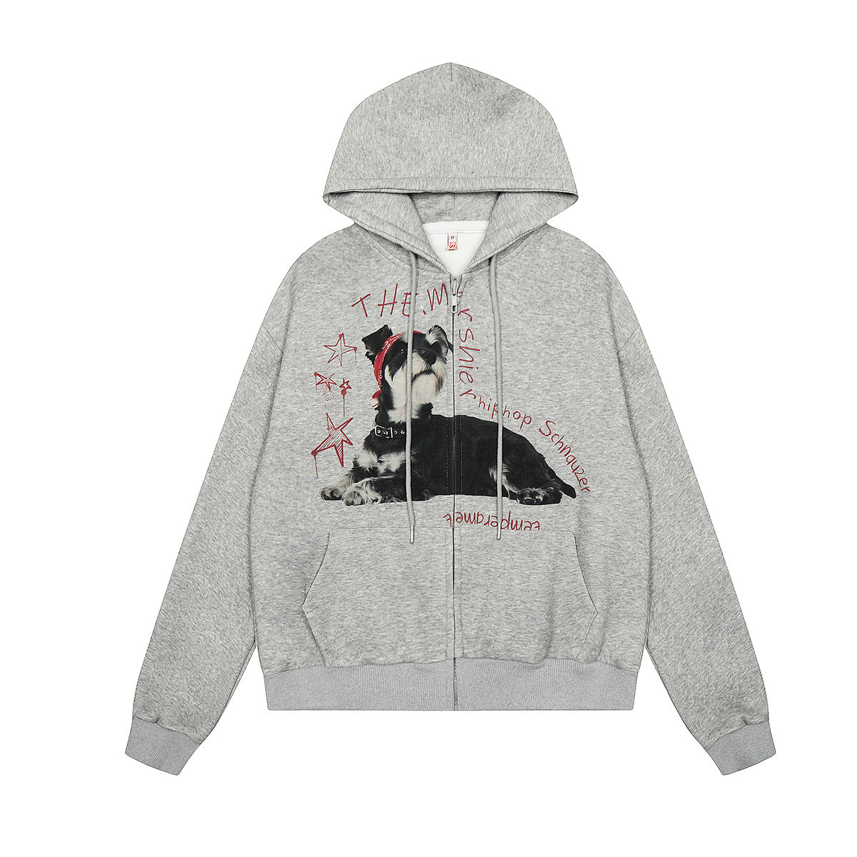 Dog Print Zipper Hoodie Gray