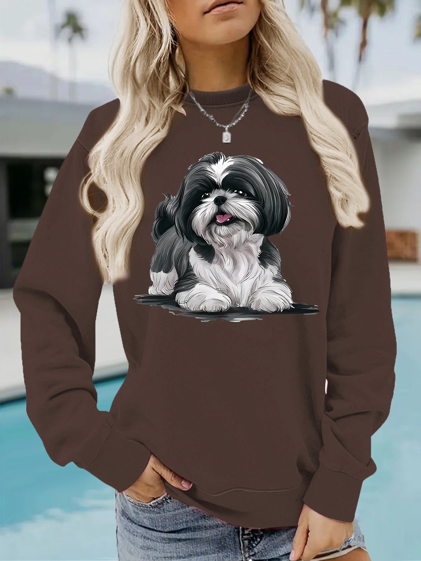 Xishi Dog Printed Pullover Brown