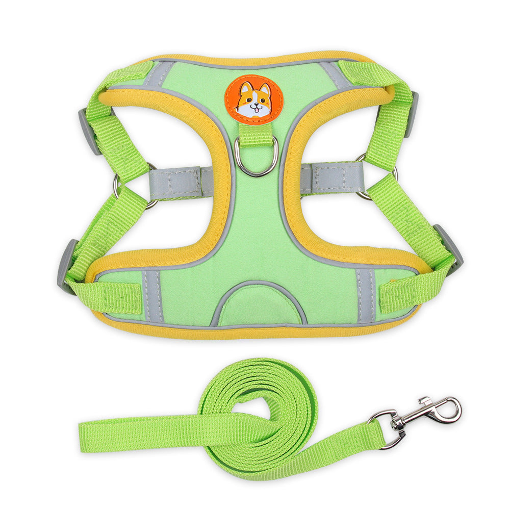 Reflective Dog Harness and Leash Set for Small Dogs – Vest Style Pet Harness Green and Yellow