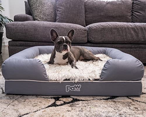 Paw Brands PupLounge Memory Foam Bolster Dog Bed & Topper, 36" L X 28" W, Medium/Large