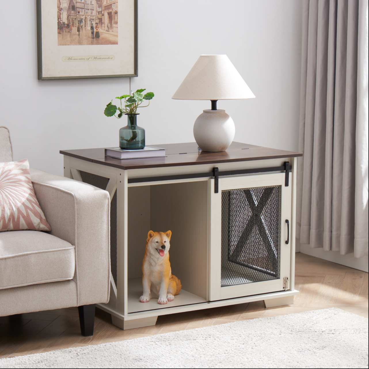 Farmhouse Dog Crate Furniture with table top