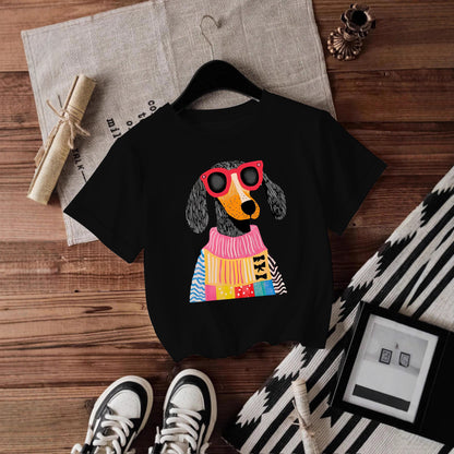 Dog Short Sleeved Female Pullover Shirt Black