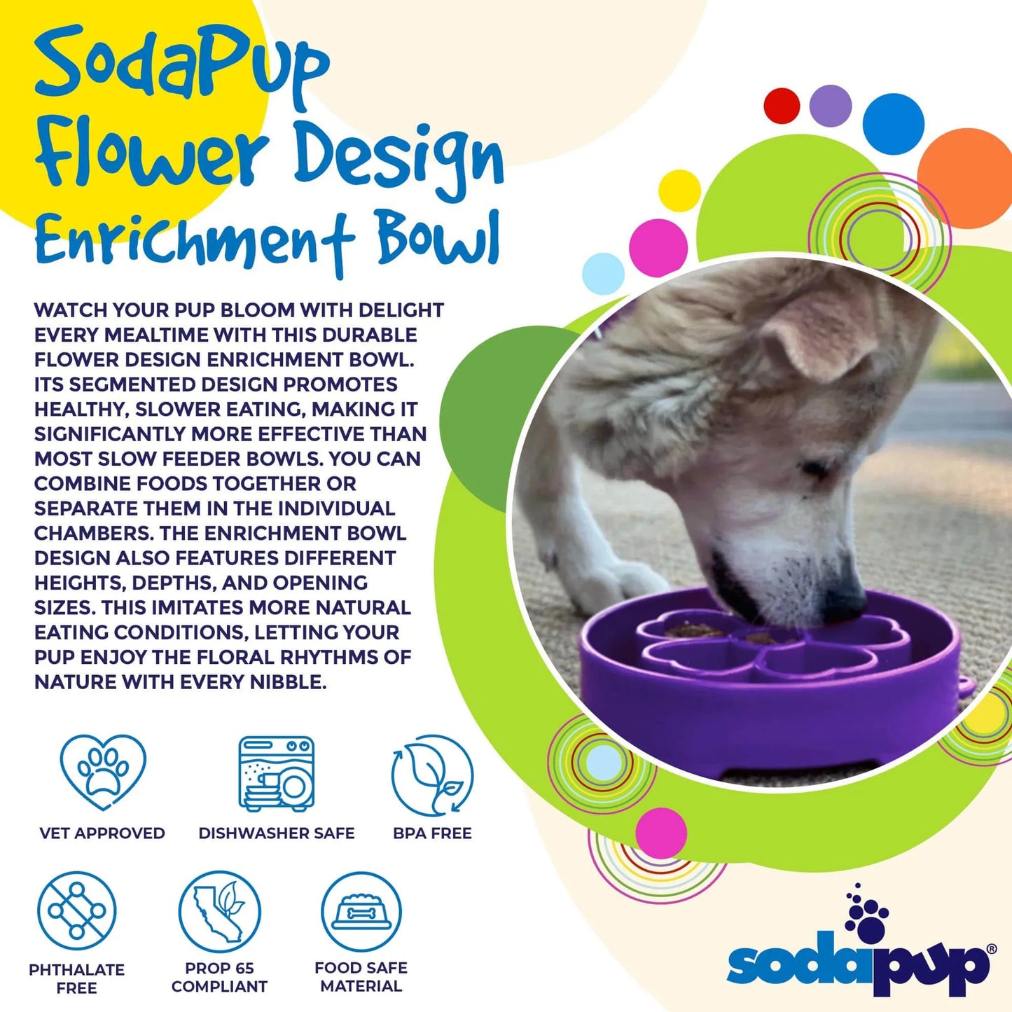 Flower Design eBowl - Slow Feeder Dog Bowl for Healthier Eating