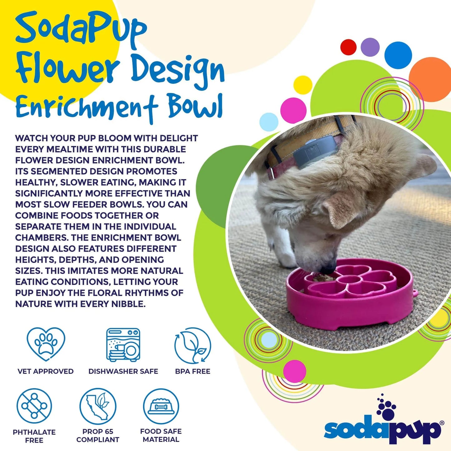 Flower Design eBowl - Slow Feeder Dog Bowl for Healthier Eating